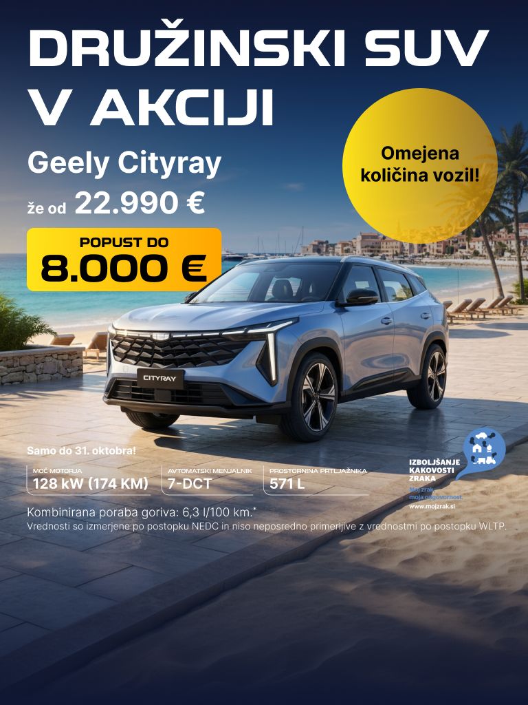 Geely Cityray ob morju – družinski SUV v akciji s popustom do 8.000 €