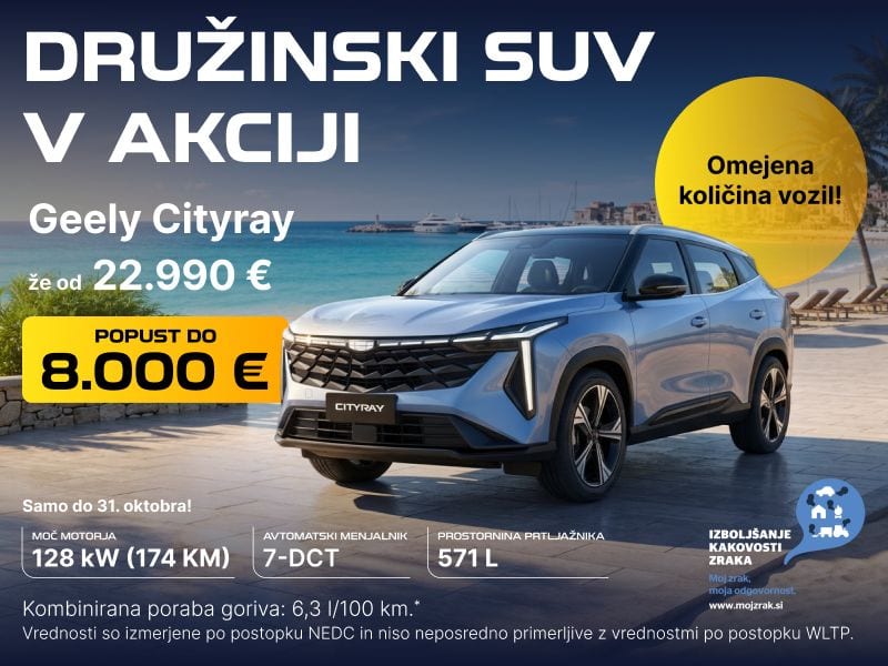 Geely Cityray ob morju – družinski SUV v akciji s popustom do 8.000 €