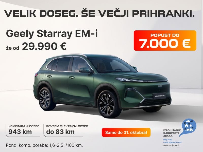 Zeleni Geely Starray EM-i v akciji s popustom do 7.000 €, že od 29.990 €