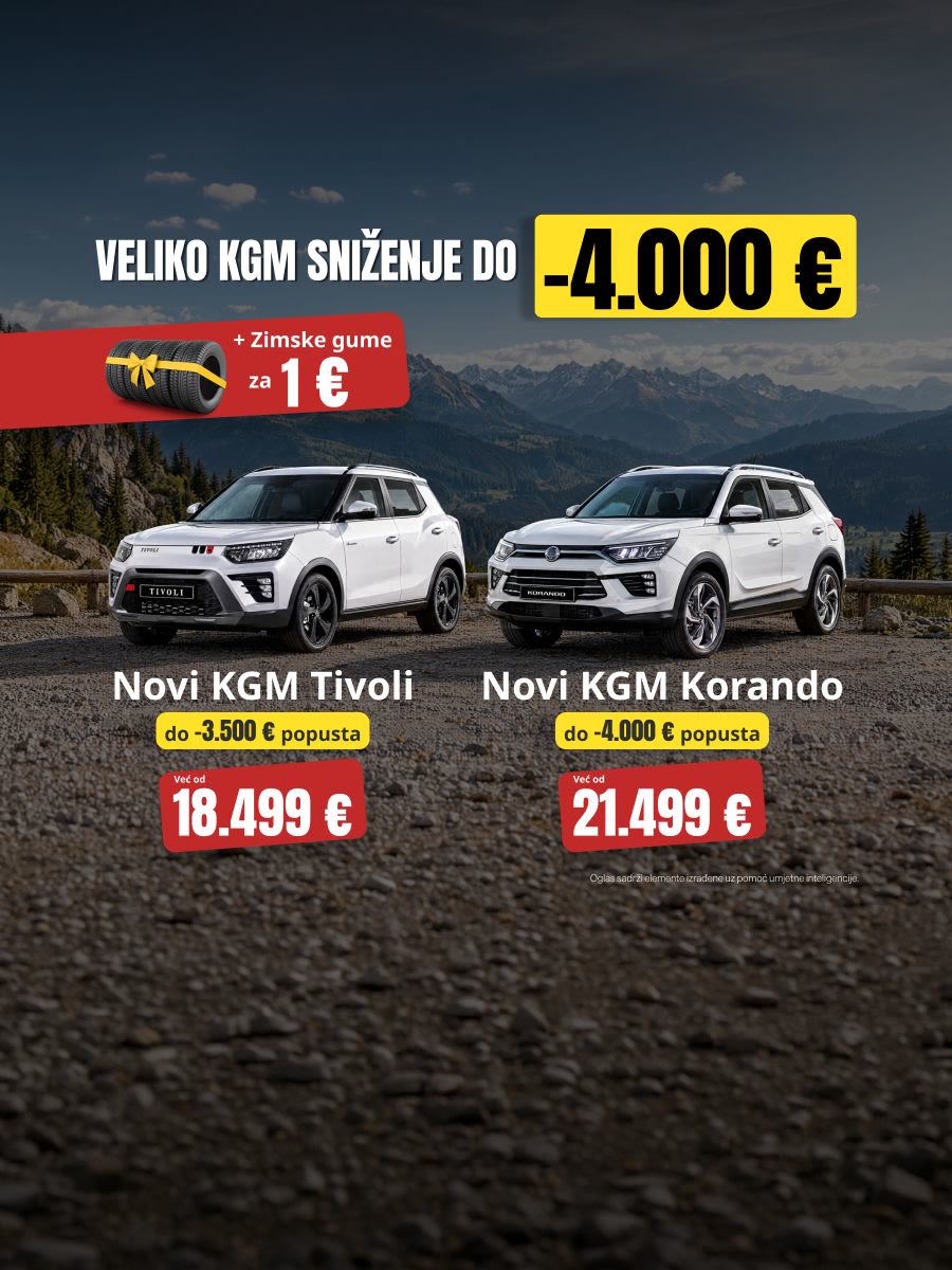 Veliko KGM sniženje do -4.000 € na modele Tivoli i Korando uz zimske gume za 1 €