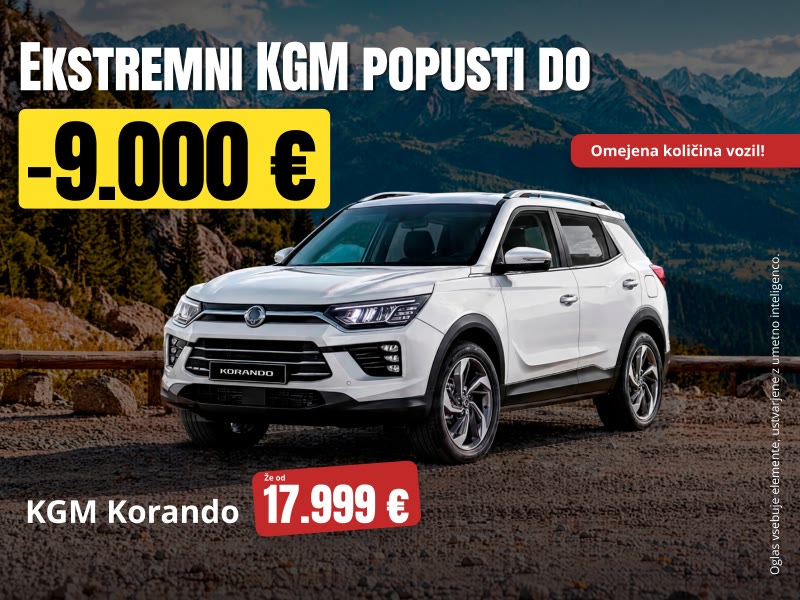 Beli KGM Korando z ekstremnim popustom do 9.000 €, že od 17.999 €