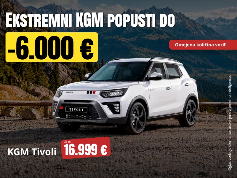Beli KGM Tivoli z ekstremnim popustom do 6.000 €, že od 16.999 €