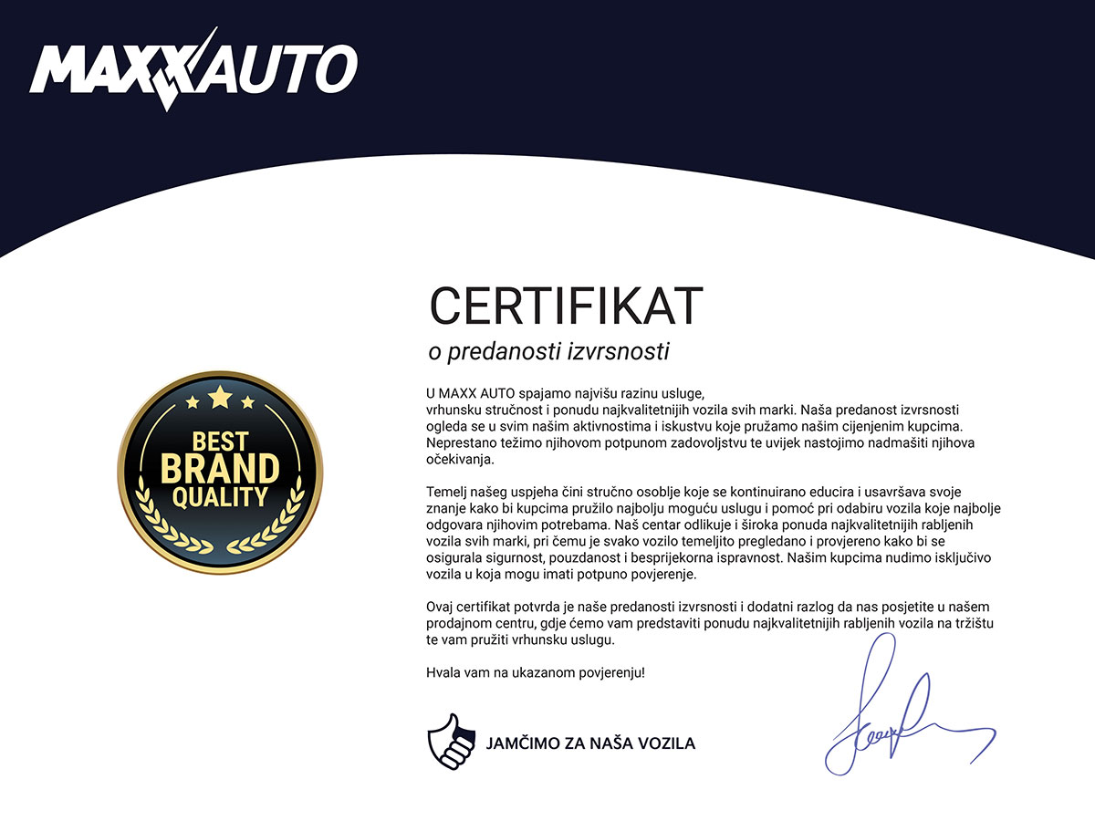 Certificate MAXX AUTO d.o.o., PJ Zagreb Žitnjak 1