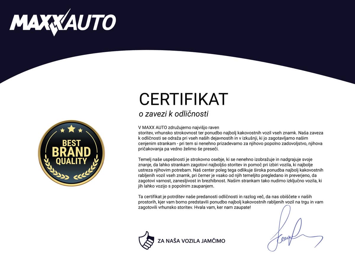 Certificate MAXX AUTO d.o.o., PE Maribor